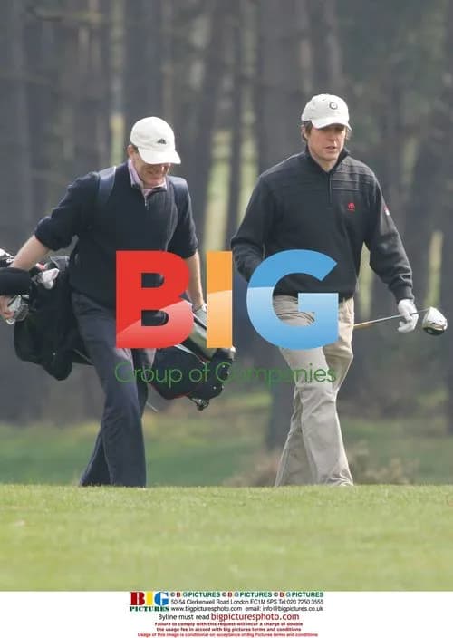 Hugh Grant playing golf in Sunningdale