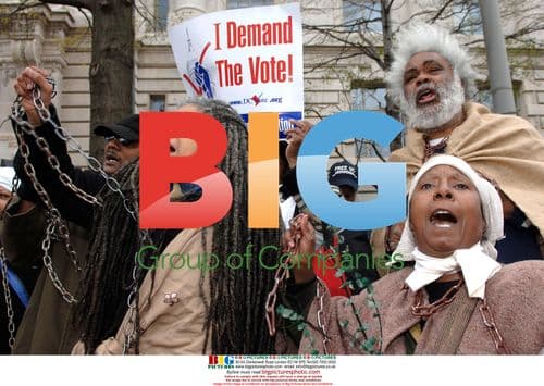 People dressed as slaves in DC voting rights rally