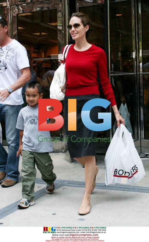 Angelina Jolie and son Maddox leave Borders