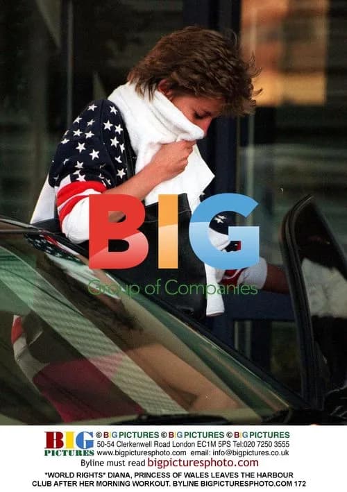 Princess Diana leaving Harbour Club after workout