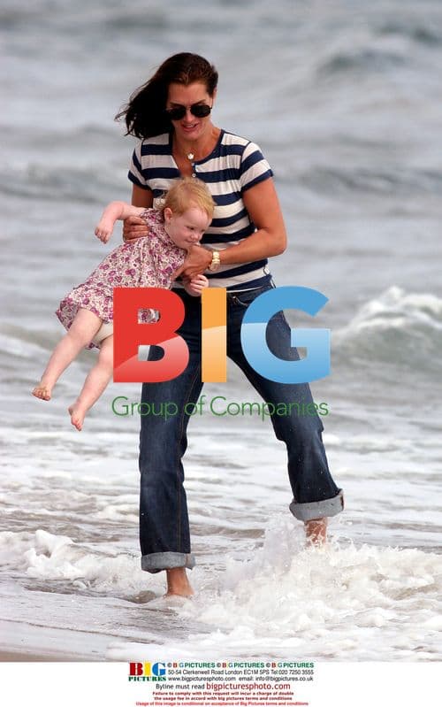 Brooke Shields with daughters at Malibu beach
