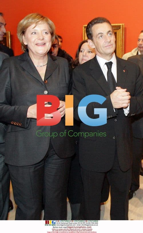 Sarkozy and Merkel Tour Courbet Exhibition