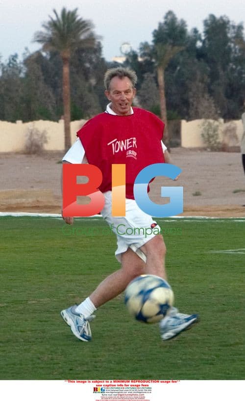 Tony Blair and son Euan playing football in Sharm El Sheikh