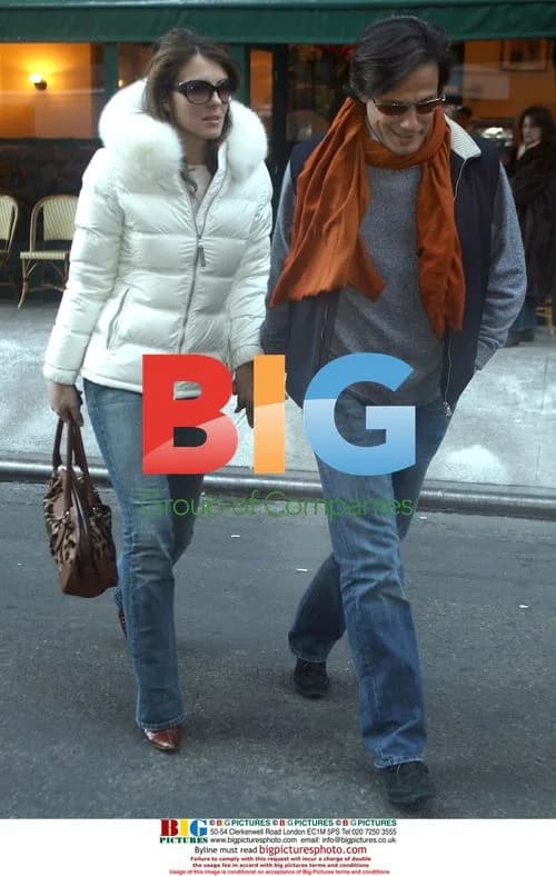 Liz Hurley and Arun Nayar leave hotel for French restaurant
