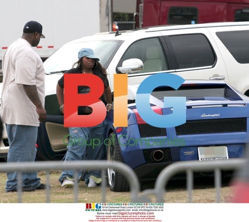 Missy Elliott arrives at Super Bowl Celebrity Grand Prix