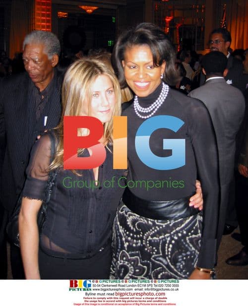 Morgan Freeman, Jennifer Anniston, Michelle Obama at Obama Fundraiser