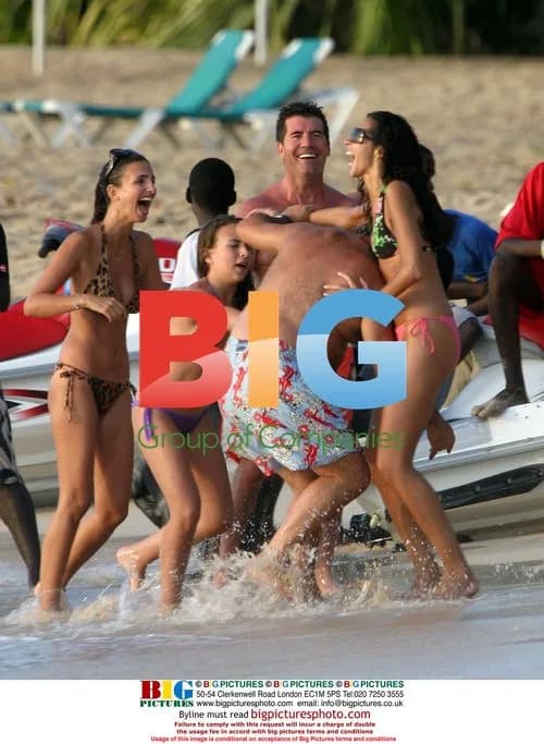 Simon Cowell, Philip Green and Terry Seymour at Caribbean beach