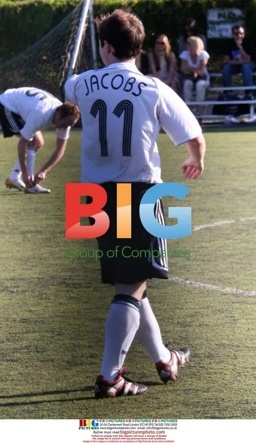 Declan Donnelly plays soccer with Robbie Williams team