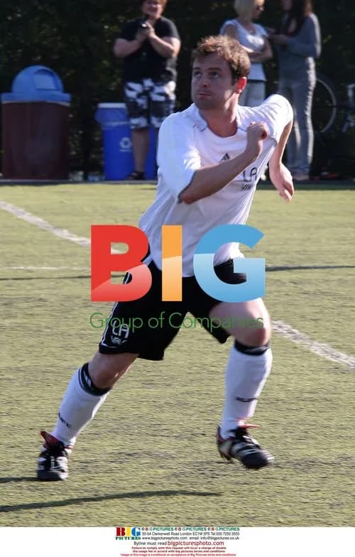 Declan Donnelly plays soccer with Robbie Williams team