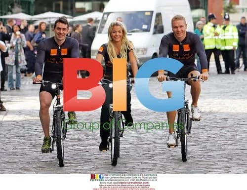 Gemma Atkinson and Olympic cyclists in Covent Garden