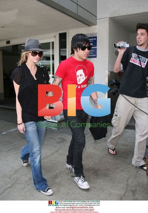 Pete Wentz Arrives at LAX with Ashlee Simpson