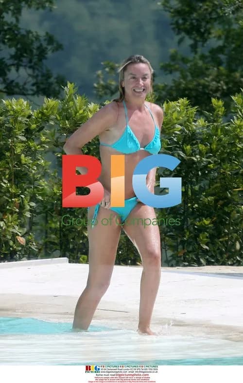 Tamzin Outhwaite and Tom Ellis at pool in Tuscany