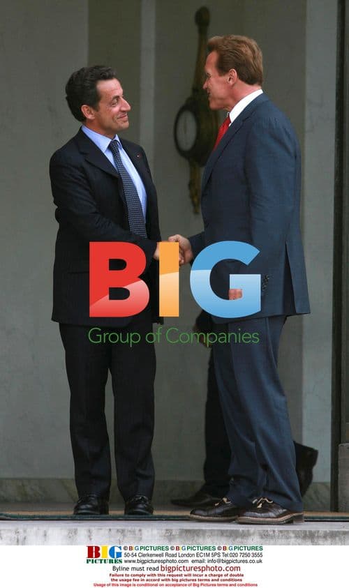 Schwarzenegger and Sarkozy at Elysee Palace