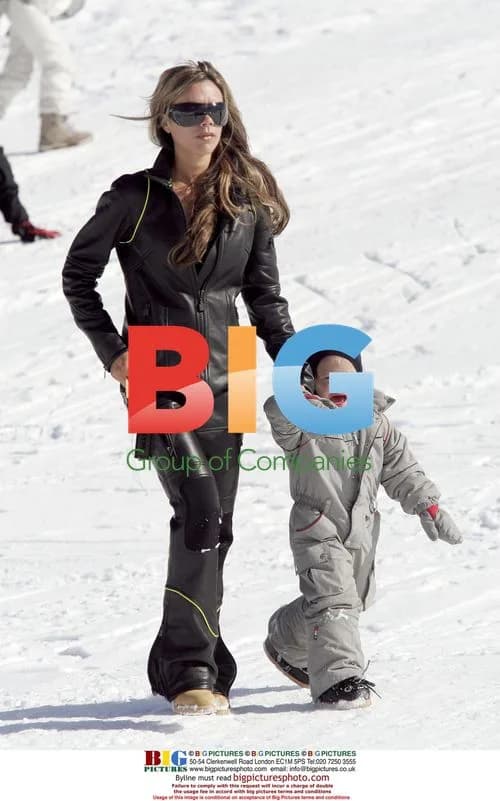 Victoria Beckham and children depart Spanish ski resort