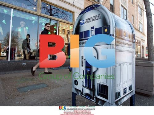 Curious Pedestrian Looks at R2-D2 Mailbox