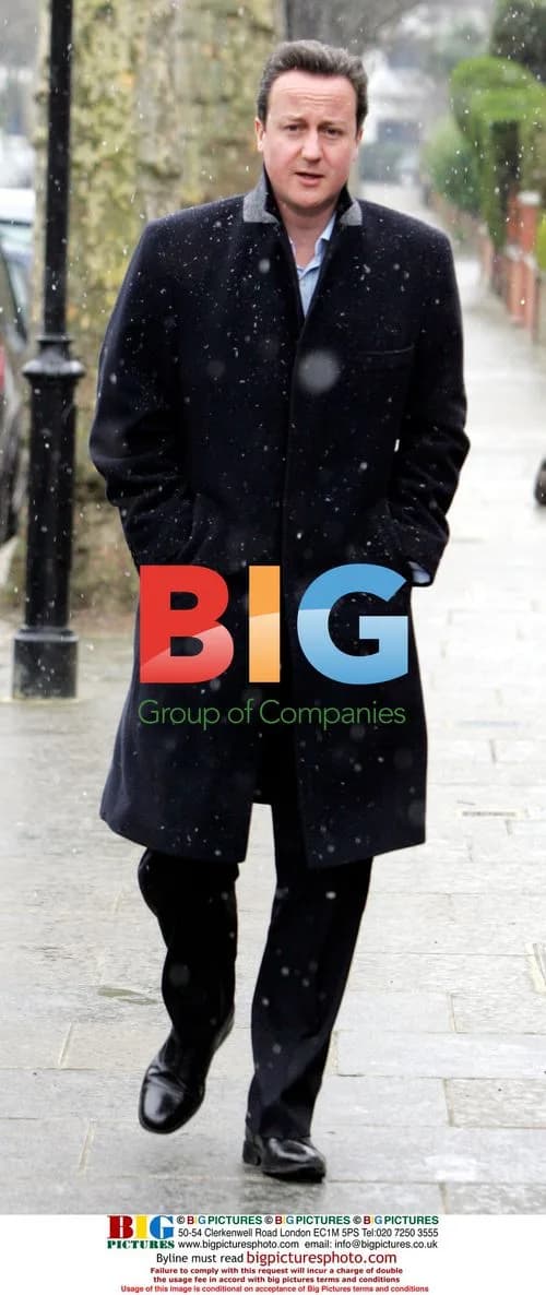 David Cameron Leaving Home in Snow
