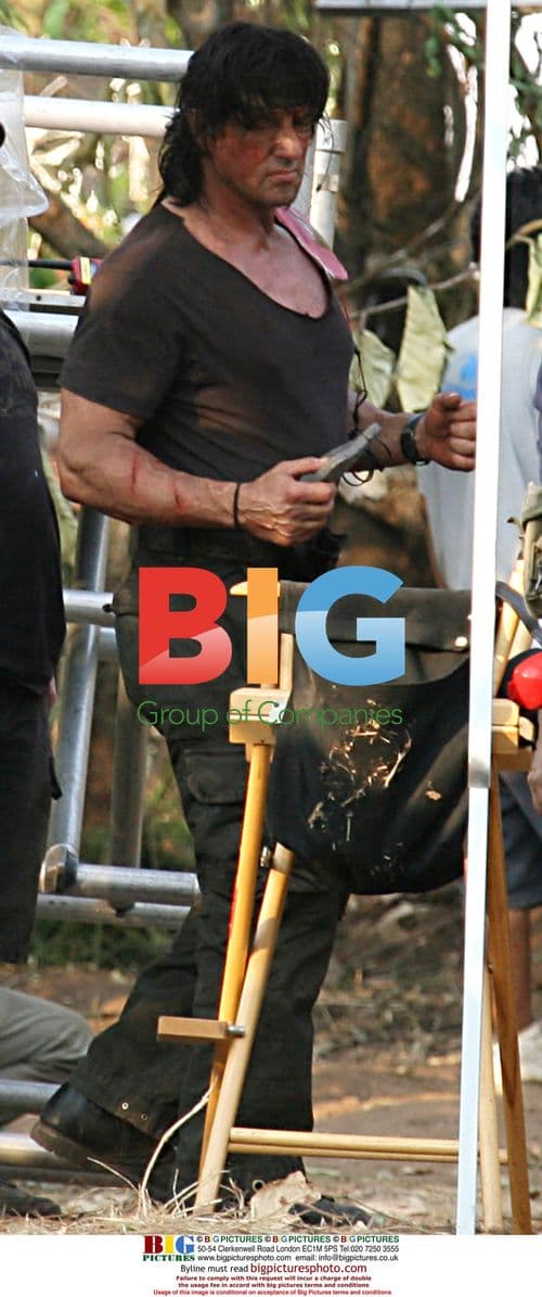 Sylvester Stallone on set of Rambo 3 in Bangkok