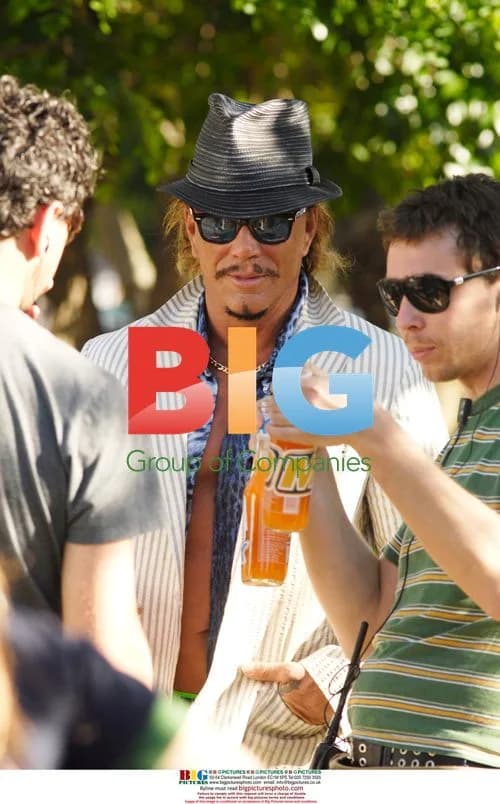 Mickey Rourke and Angela Sarafyan on set