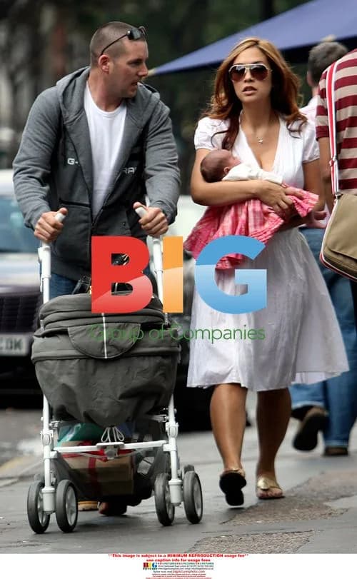 Myleene Klass with baby daughter Ava in London