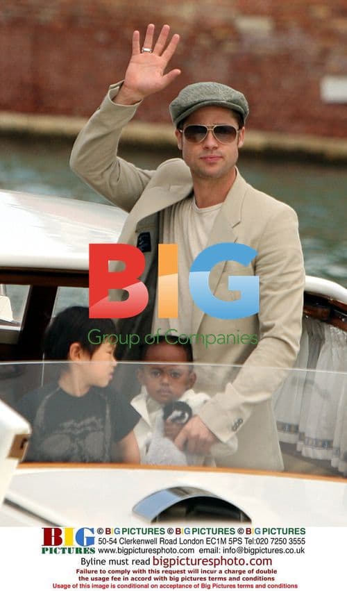 Brad Pitt, Angelina Jolie and kids leave hotel by water taxi in Venice