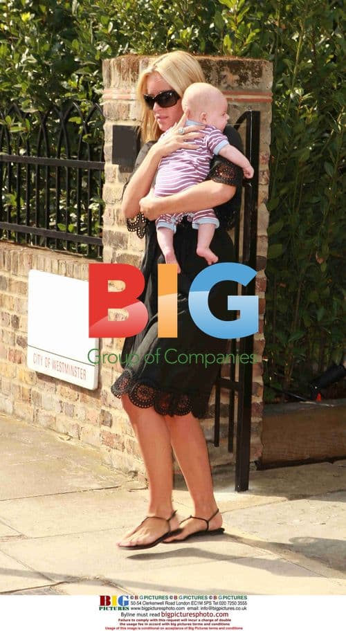 Davinia Taylor leaving home with baby