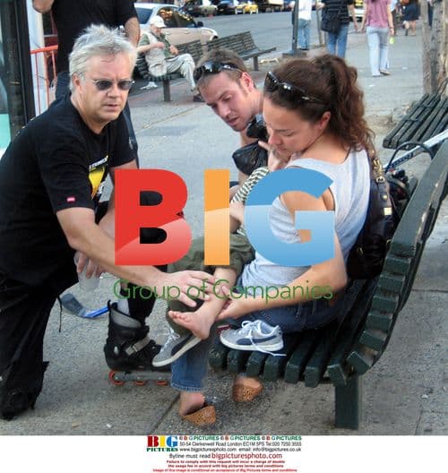 Tim Robbins Plays Roller Skate Hockey in NYC Park