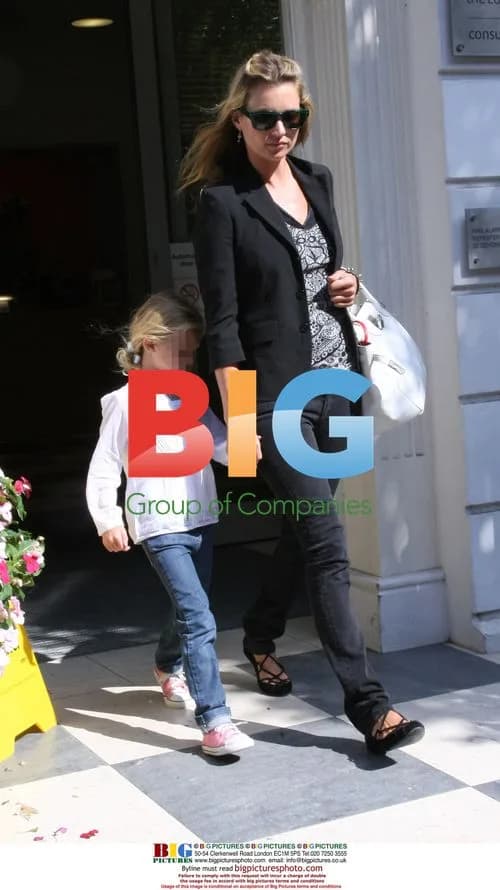 Kate Moss and daughter Lila leaving London clinic