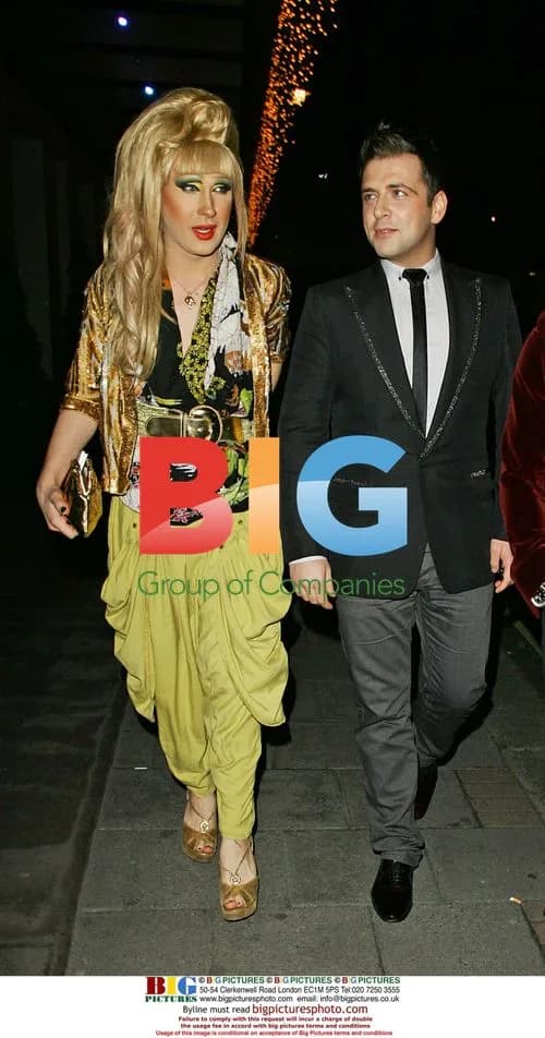 Jodie Harsh and Mark from Westlife leaving Mayfair Hotel