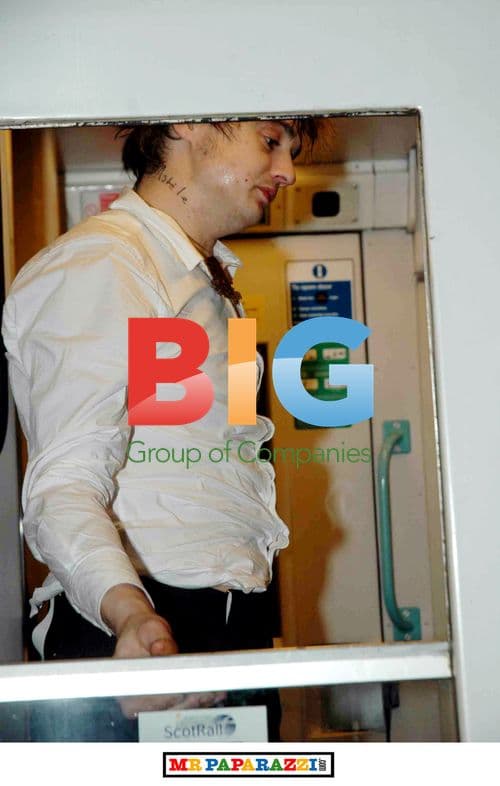 Sweaty rocker Pete Doherty on train