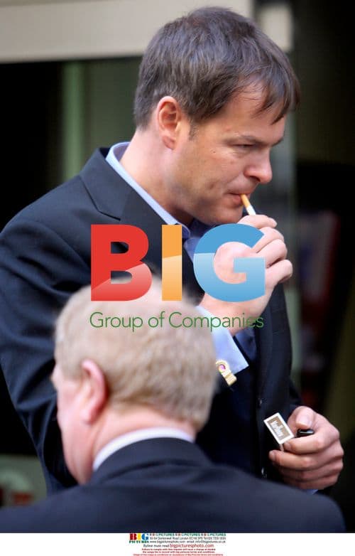 Chris Moyles and Peter Jones on cigarette break