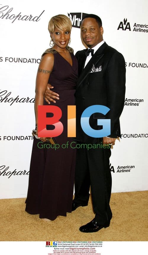 Mary J. Blige and Kendu Isaacs at Elton John AIDS Foundation Oscar Party