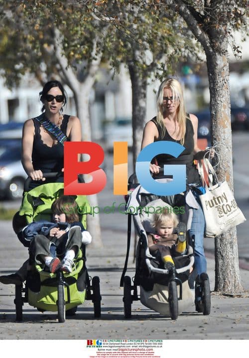 Carrie Anne Moss and Best Friend Take Kids for Stroll