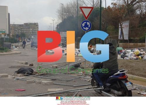 Trash Piled on Road in Campania, Italy