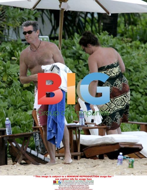 Pierce Brosnan and wife relax on beach