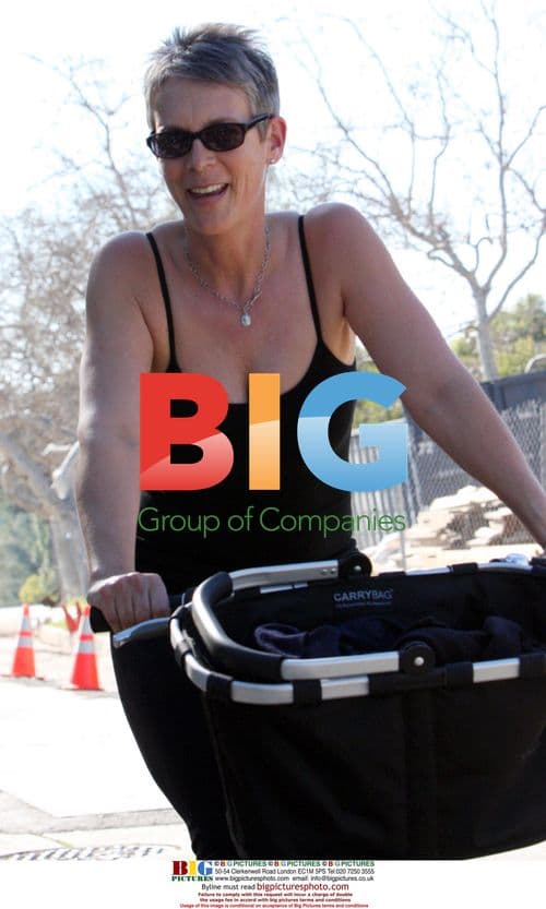 Jamie Lee Curtis and family bike riding