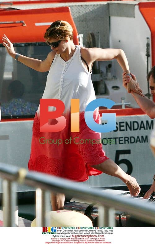 Linda Evangelista on yacht with baby