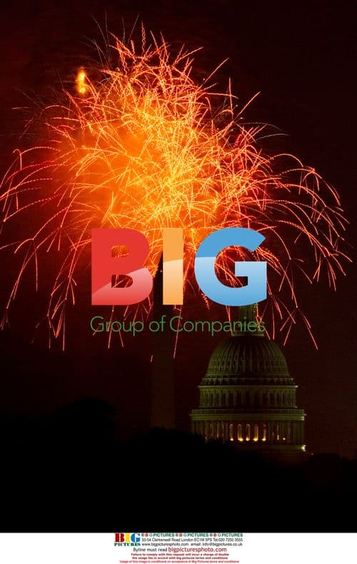 Fireworks over Washington Monument and Capitol