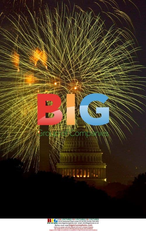 Fireworks over Washington Monument and Capitol