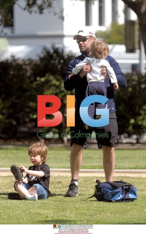 Russell Crowe with sons at park