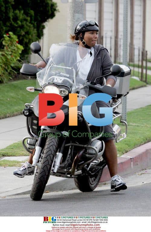 Queen Latifah rides BMW motorcycle in Hollywood