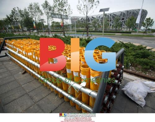 Firework cartridges surround Beijing's Bird's Nest