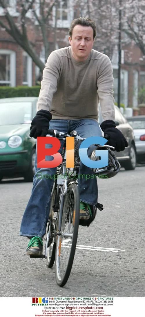 David Cameron Cycling to Work Without Helmet