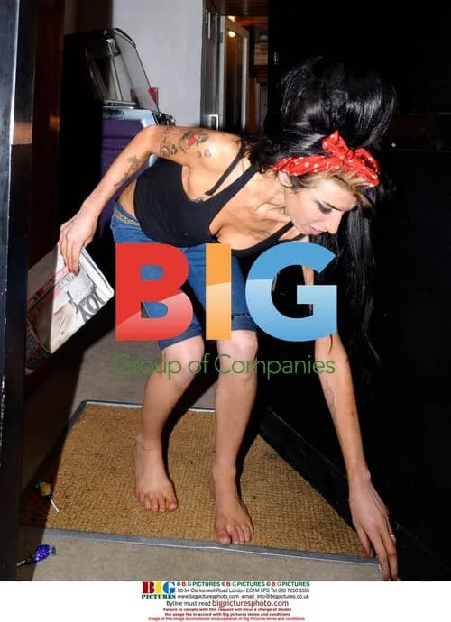 Amy Winehouse talks to paparazzi outside her London home