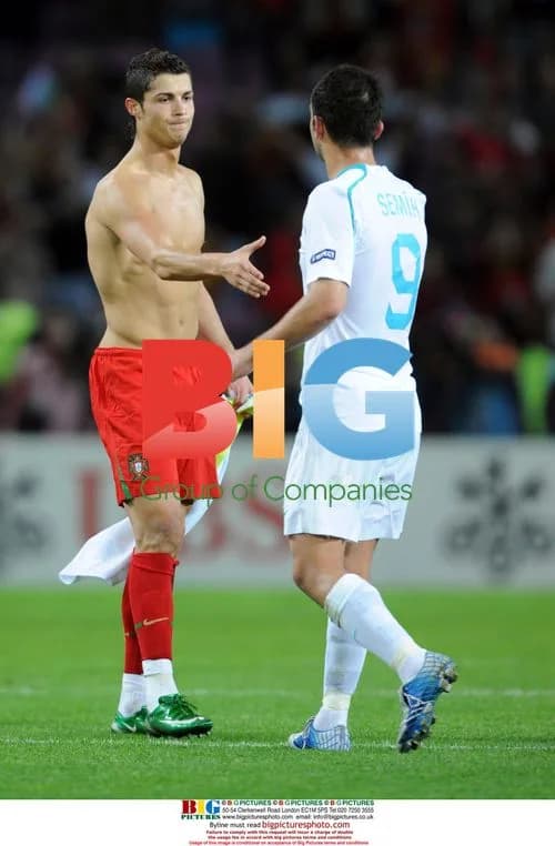 Ronaldo shakes hands with Senturk after Euro 2008 match
