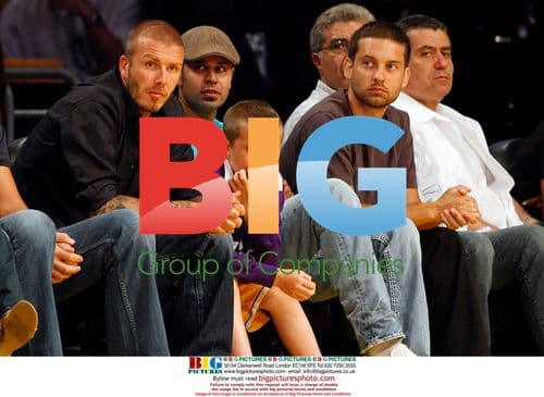 David Beckham, Brooklyn, Toby Maguire, and Ron Meyer at 2008 NBA Finals