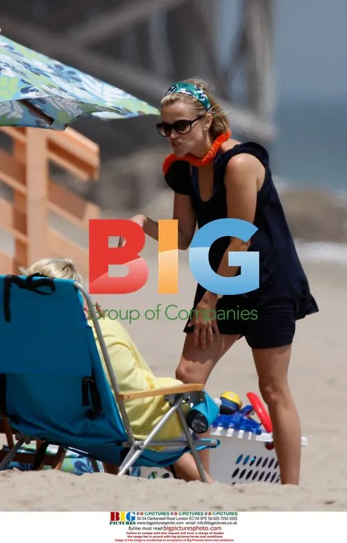 Reese Witherspoon and son at Malibu beach