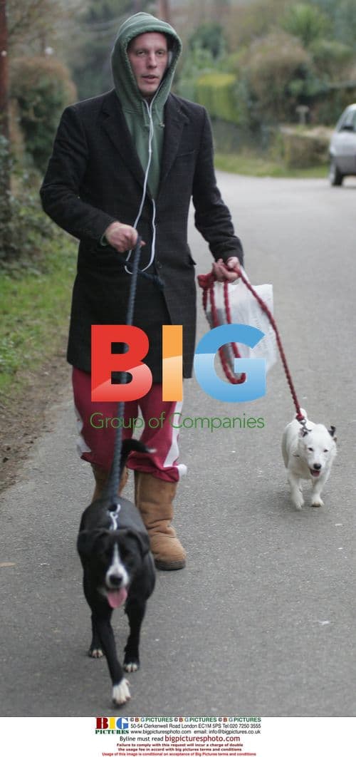 Laurence Fox walking dogs in West Sussex
