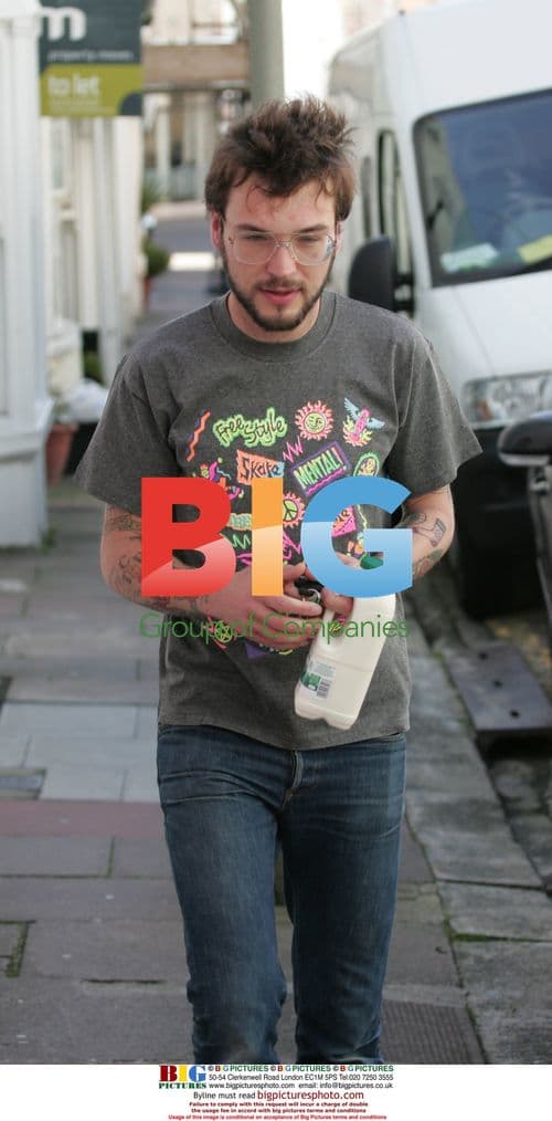 Sam Preston of Ordinary Boys buys milk in Brighton