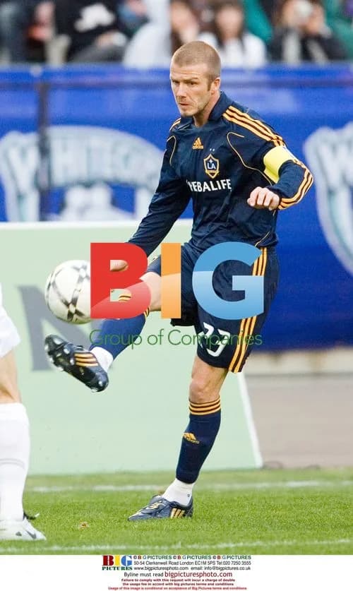 David Beckham kicks ball vs. Vancouver Whitecaps