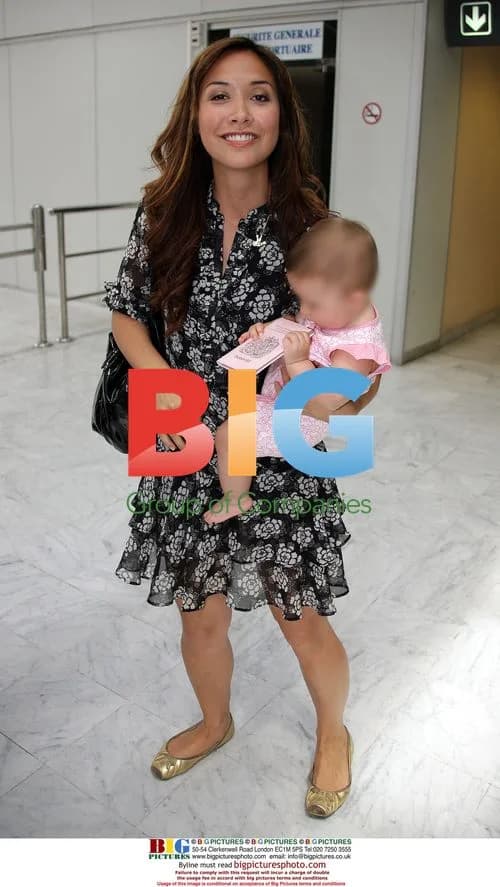Myleene Klass departs Nice airport with daughter Ava